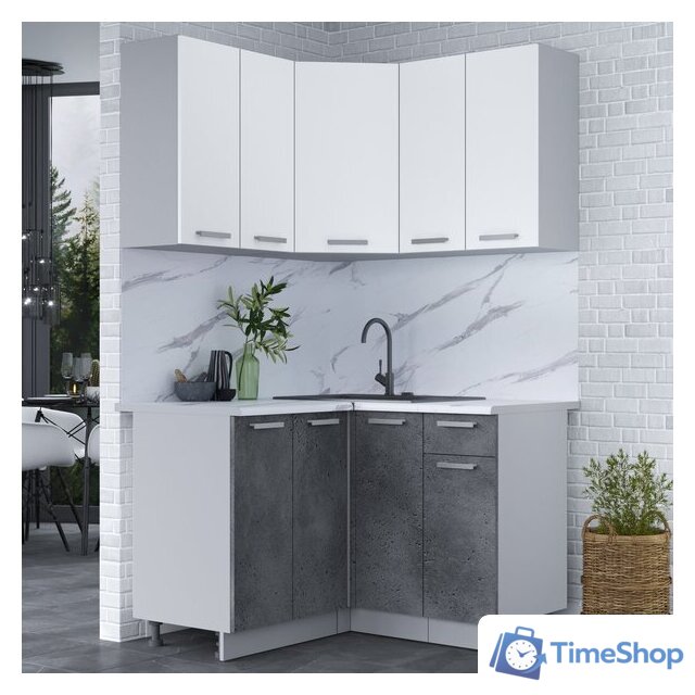 Готовая кухня Интерлиния Мила Лайт 1.2x1.2 (белый платинум/бетон портленд/белый гранит) - Изображение №2 — Интернет-магазин Time-Shop