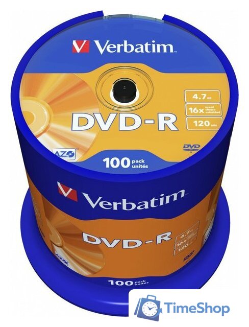 DVD-R диск Verbatim 4.7Gb 16x 43549 (100 шт.) - Изображение №1 — Интернет-магазин Time-Shop