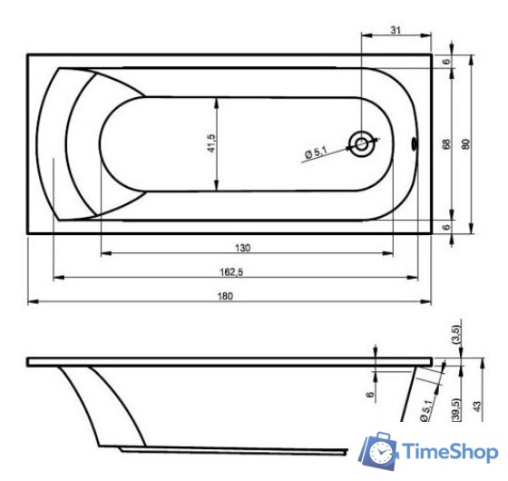 Ванна Ventospa Diona 180x80 - Изображение №6 — Интернет-магазин Time-Shop