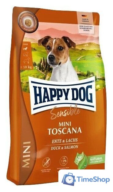 Сухой корм для собак Happy Dog Mini Toscana. Утка и лосось 61300 10 кг - Изображение №1 — Интернет-магазин Time-Shop