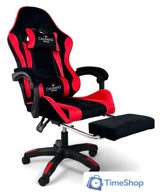 Игровое (геймерское) кресло Calviano 1583 (черно-красный велюр) - Изображение №1 — Интернет-магазин Time-Shop