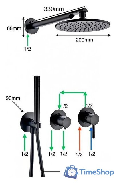 Душевая система  Grocenberg GB5090 (черный матовый) - Изображение №7 — Интернет-магазин Time-Shop