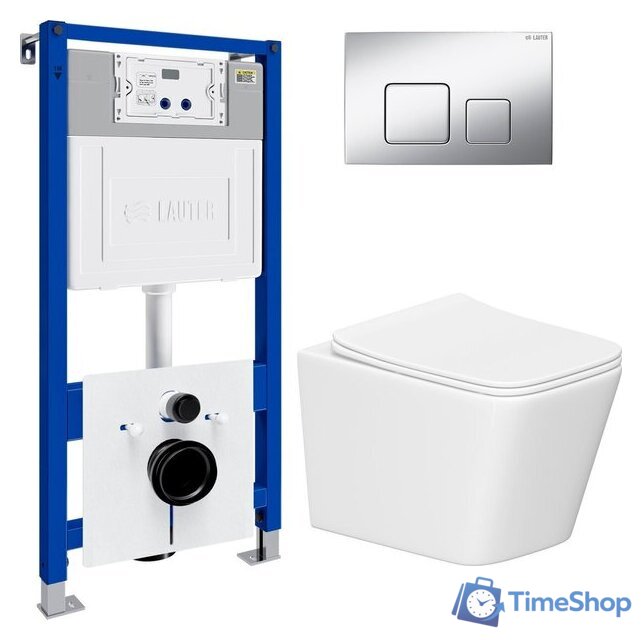 Унитаз подвесной Lauter Square 214903 с кнопкой 219703F (квадратная, сатин) - Изображение №2 — Интернет-магазин Time-Shop