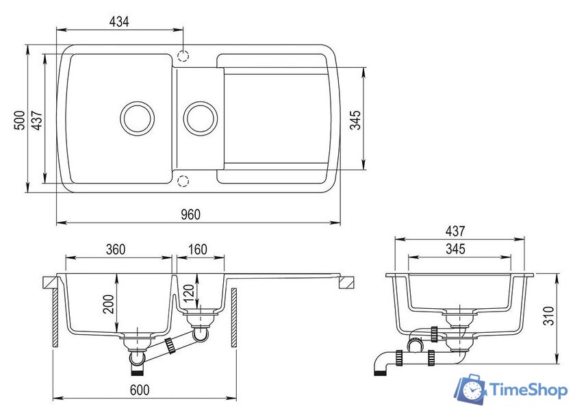 Кухонная мойка Aquasanita Lira SQL151AW (black metallic 601) - Изображение №2 — Интернет-магазин Time-Shop