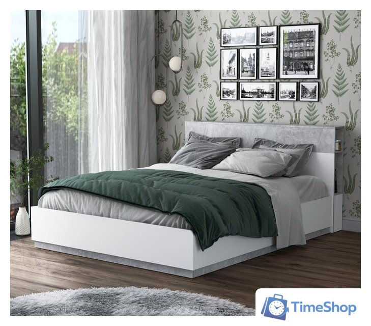 Кровать Интерлиния Quartz QZ-К160 с ПМ (белый платинум/бетон) - Изображение №4 — Интернет-магазин Time-Shop