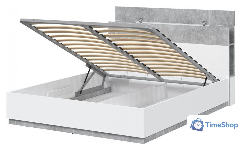 Кровать Интерлиния Quartz QZ-К160 с ПМ (белый платинум/бетон) - Изображение №3 — Интернет-магазин Time-Shop