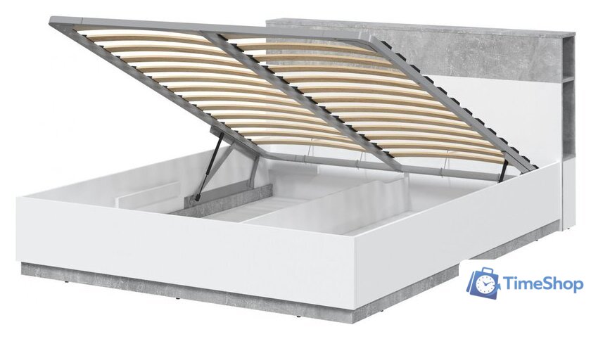 Кровать Интерлиния Quartz QZ-К160 с ПМ (белый платинум/бетон) - Изображение №2 — Интернет-магазин Time-Shop