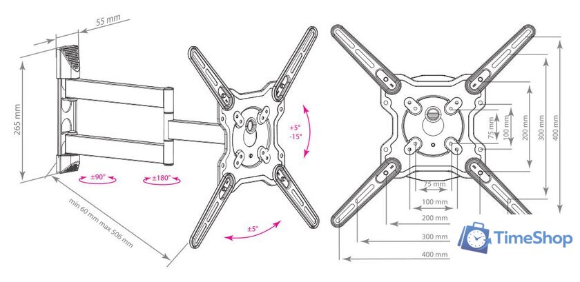 Кронштейн для телевизора Kromax OPTIMA-406 (серый) - Изображение №2 — Интернет-магазин Time-Shop