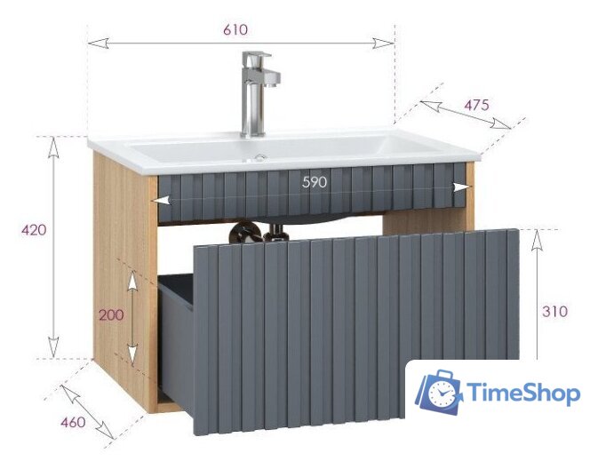  Onika Тумба под умывальник Дайлер 60 106151 (графит/дуб сонома) - Изображение №7 — Интернет-магазин Time-Shop