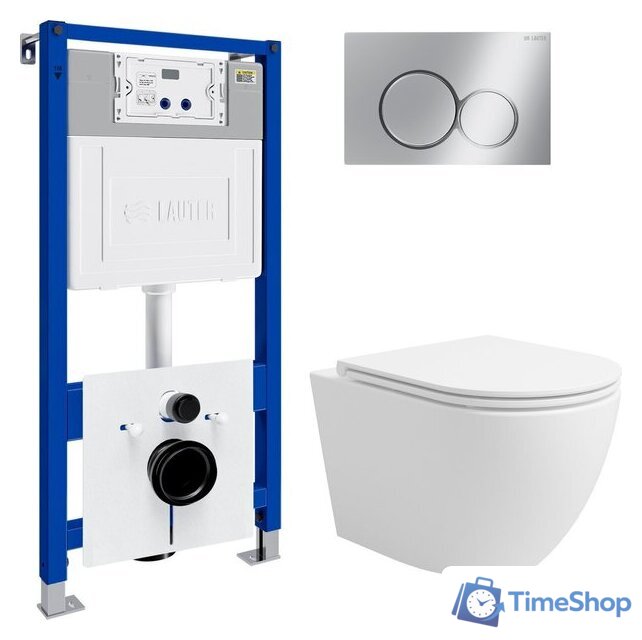 Унитаз подвесной Lauter Vortex 2110830 с кнопкой 219701E (круглая, хром) - Изображение №1 — Интернет-магазин Time-Shop