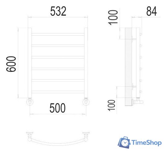 Полотенцесушитель TERMINUS Классик П6 500x600 нп (хром) - Изображение №3 — Интернет-магазин Time-Shop