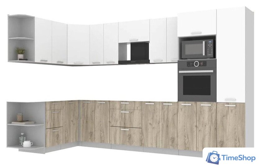 Готовая кухня Интерлиния Мила Лайт 1.68x3.4 левая без столешницы (белый платинум/дуб серый) - Изображение №1 — Интернет-магазин Time-Shop