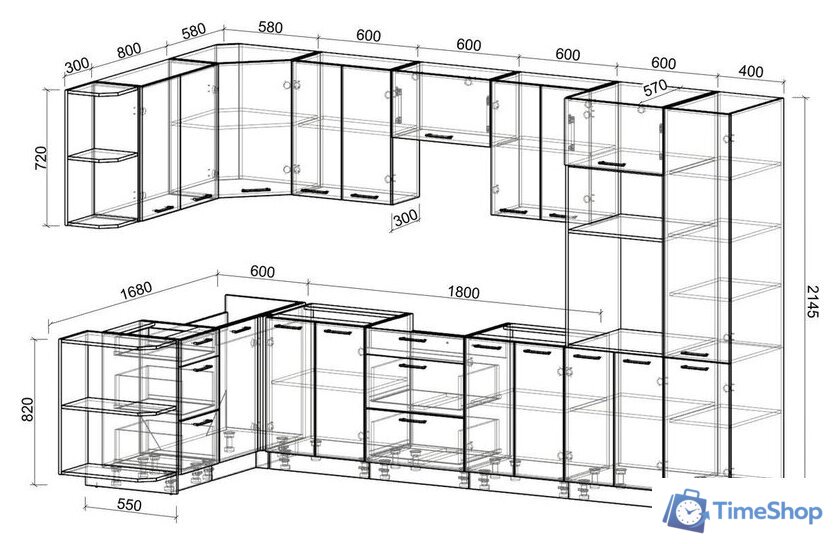 Готовая кухня Интерлиния Мила Лайт 1.68x3.4 левая без столешницы (белый платинум/дуб серый) - Изображение №2 — Интернет-магазин Time-Shop