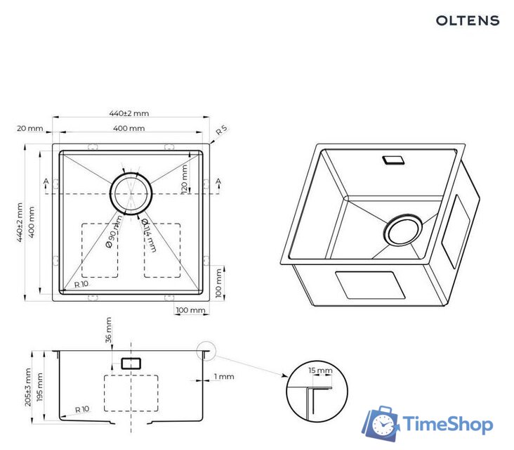 Кухонная мойка Oltens Hydda 71103100 - Изображение №2 — Интернет-магазин Time-Shop