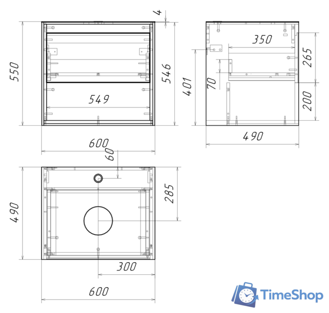  Cersanit Тумба под умывальник со столешницей Louna 60 SZ-LOU60-BL/WH - Изображение №6 — Интернет-магазин Time-Shop