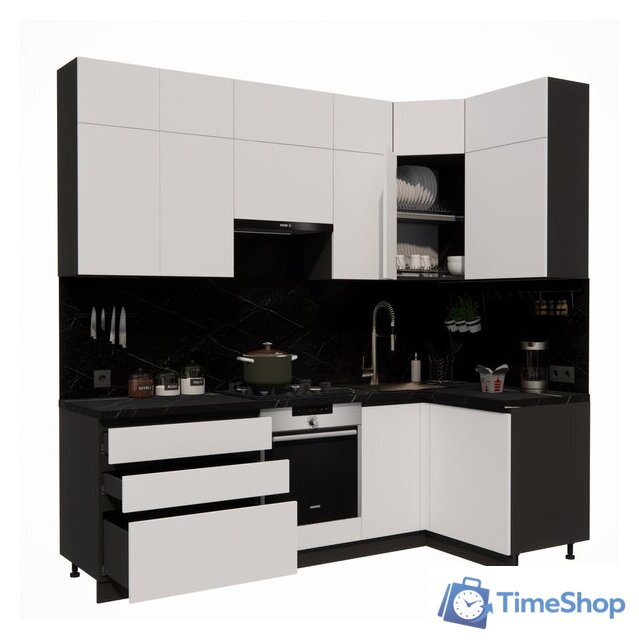 Готовая кухня ВерсоМебель Эко Премиум 1.2x2.4 правая (белый фасадный/ст. тунис) - Изображение №2 — Интернет-магазин Time-Shop