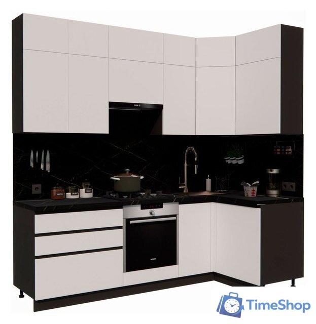 Готовая кухня ВерсоМебель Эко Премиум 1.2x2.4 правая (белый фасадный/ст. тунис) - Изображение №1 — Интернет-магазин Time-Shop