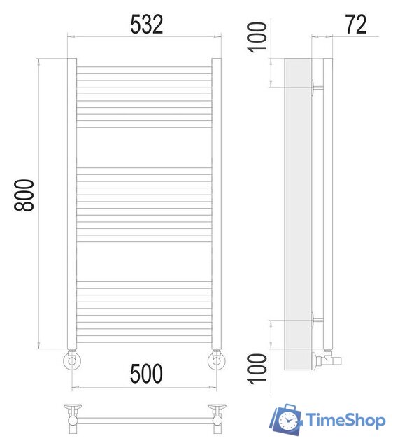 Полотенцесушитель TERMINUS Аврора П16 500х800 нп (RAL 9005) - Изображение №2 — Интернет-магазин Time-Shop