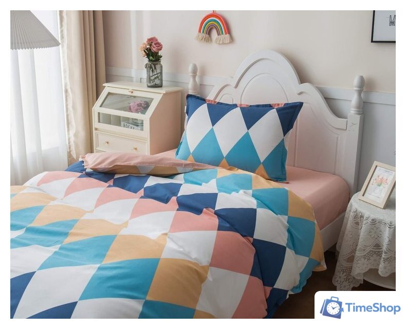 1.5-спальный комплект постельного белья Sofi De MarkO Ромбики Дет-769 (цветной) - Изображение №3 — Интернет-магазин Time-Shop