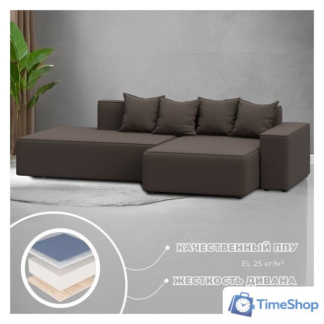 Угловой диван Лига диванов Лига-079 правый 129812 (рогожка амур 05 коричневый) - Изображение №3 — Интернет-магазин Time-Shop