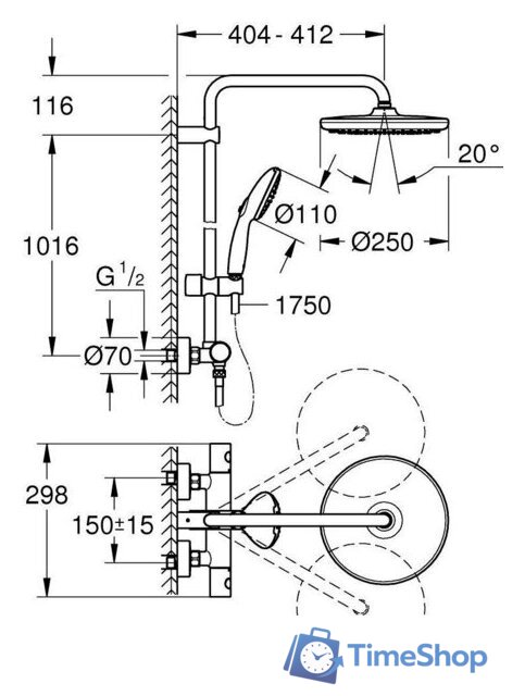 Душевая система  Grohe Tempesta System 250 266702431 - Изображение №6 — Интернет-магазин Time-Shop