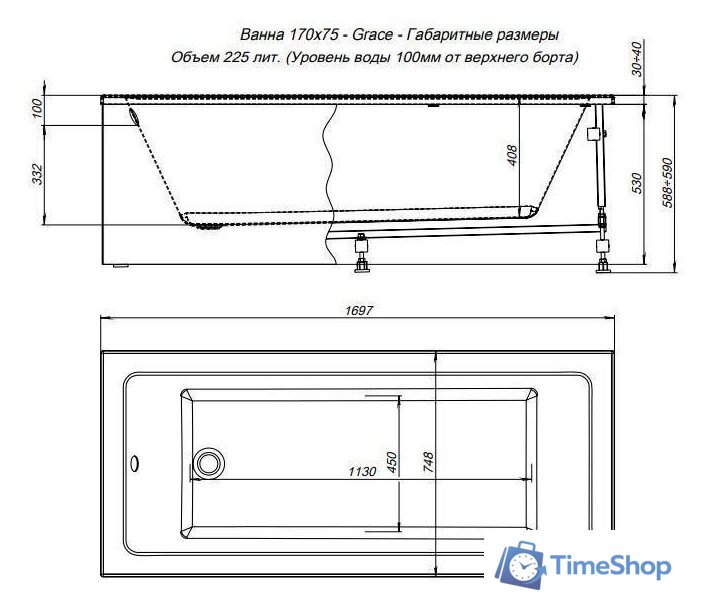 Ванна Aquanet Grace 170x75 00312397 - Изображение №12 — Интернет-магазин Time-Shop