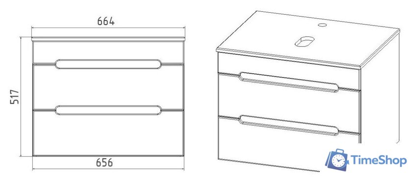  Viant Тумба под умывальник Марсель VMAR66N-T2YP - Изображение №4 — Интернет-магазин Time-Shop