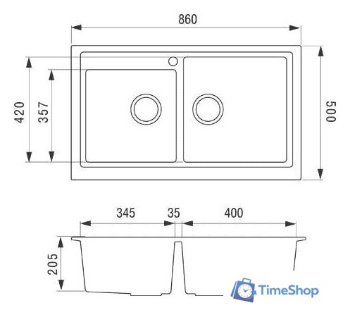Кухонная мойка Longran Classic CLS860.500 20 (croma/49) - Изображение №3 — Интернет-магазин Time-Shop