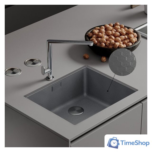 Кухонная мойка Roxen Uno 560210-54S под столешницу сатин/текстурная поверхность (ролл-мат, дозатор, сифон) - Изображение №2 — Интернет-магазин Time-Shop