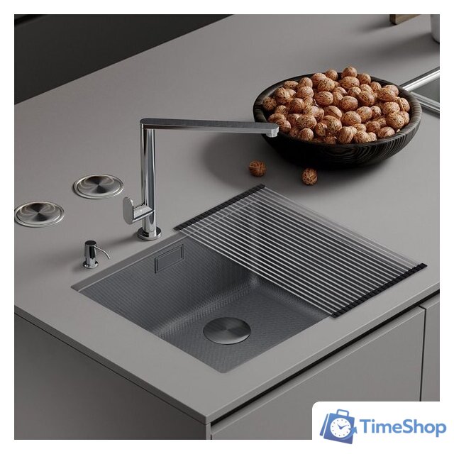 Кухонная мойка Roxen Uno 560210-54S под столешницу сатин/текстурная поверхность (ролл-мат, дозатор, сифон) - Изображение №1 — Интернет-магазин Time-Shop