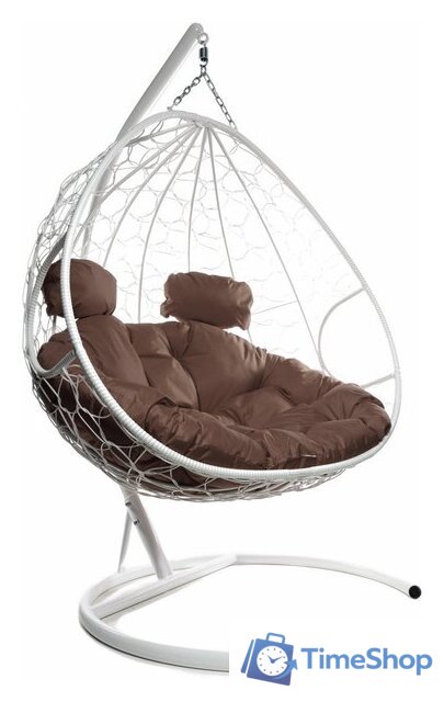 Подвесное кресло M-Group Для двоих 11450105 (белый ротанг/коричневая подушка) - Изображение №1 — Интернет-магазин Time-Shop