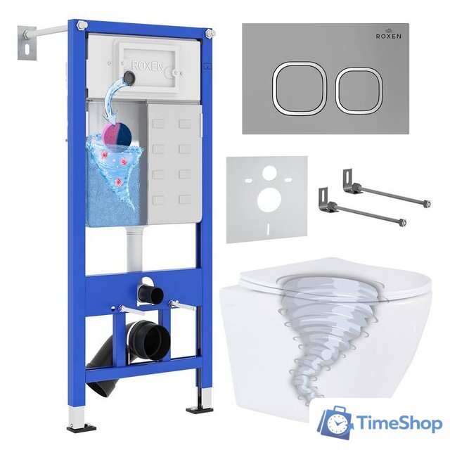 Унитаз подвесной Roxen Antares Tornado в комплекте с инсталляцией StounFix Dual Fresh 6 в 1 968387 (кнопка: хром матовый) - Изображение №1 — Интернет-магазин Time-Shop