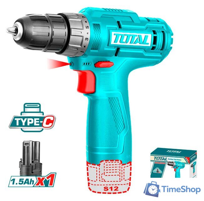 Дрель-шуруповерт Total TDLI12428 (с 1-м АКБ, без ЗУ) - Изображение №1 — Интернет-магазин Time-Shop