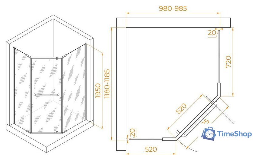 Душевой уголок RGW PA-091 35089102-11 100x120 (хром/прозрачное стекло) - Изображение №2 — Интернет-магазин Time-Shop