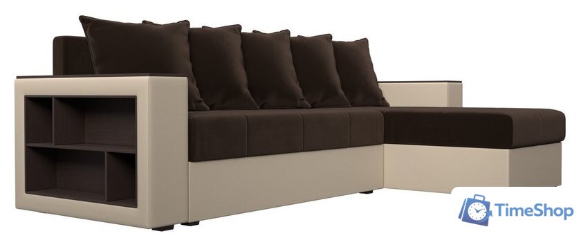 Угловой диван Лига диванов Дубай лайт правый 114183 (микровельвет коричневый/экокожа бежевый) - Изображение №2 — Интернет-магазин Time-Shop