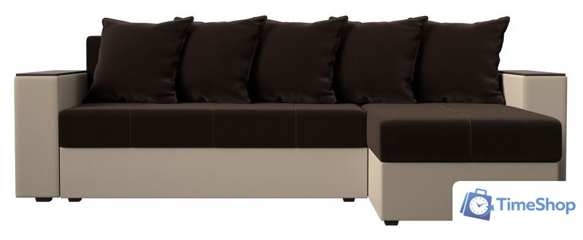 Угловой диван Лига диванов Дубай лайт правый 114183 (микровельвет коричневый/экокожа бежевый) - Изображение №3 — Интернет-магазин Time-Shop