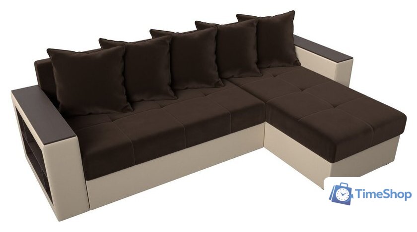 Угловой диван Лига диванов Дубай лайт правый 114183 (микровельвет коричневый/экокожа бежевый) - Изображение №4 — Интернет-магазин Time-Shop