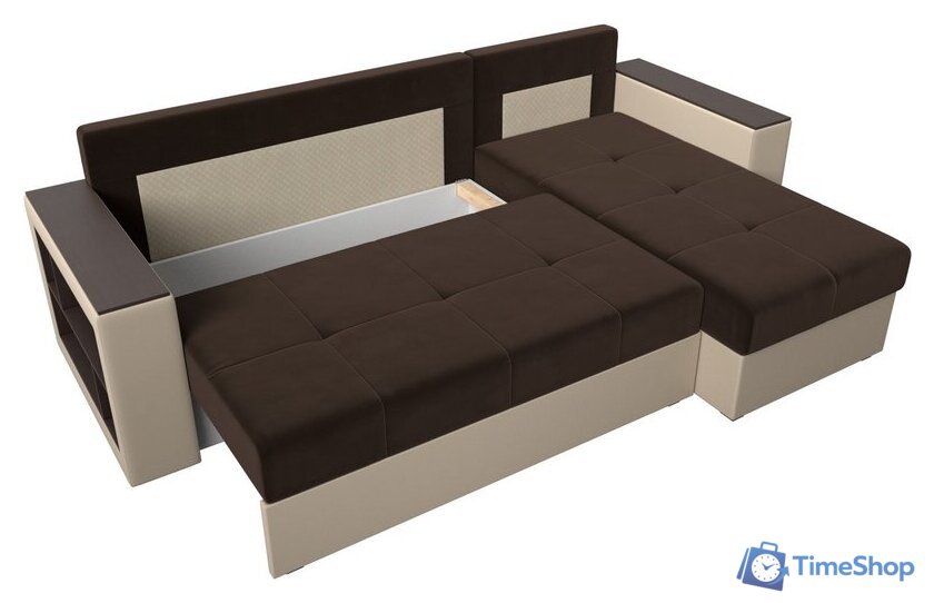 Угловой диван Лига диванов Дубай лайт правый 114183 (микровельвет коричневый/экокожа бежевый) - Изображение №7 — Интернет-магазин Time-Shop