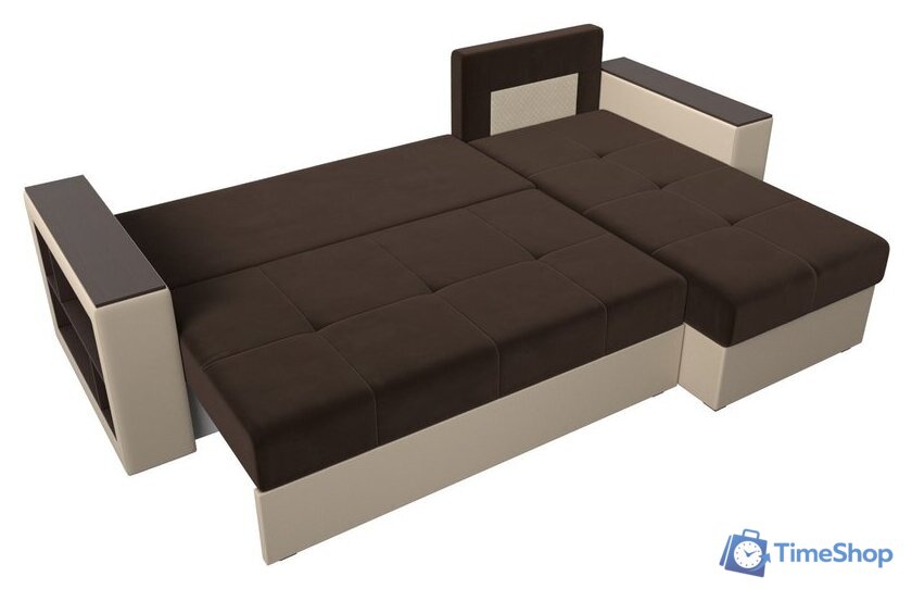 Угловой диван Лига диванов Дубай лайт правый 114183 (микровельвет коричневый/экокожа бежевый) - Изображение №6 — Интернет-магазин Time-Shop