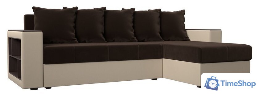 Угловой диван Лига диванов Дубай лайт правый 114183 (микровельвет коричневый/экокожа бежевый) - Изображение №1 — Интернет-магазин Time-Shop