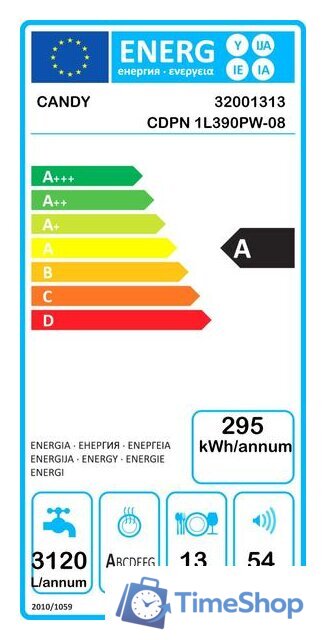 Отдельностоящая посудомоечная машина Candy CDPN 1L390PW-08 - Изображение №5 — Интернет-магазин Time-Shop