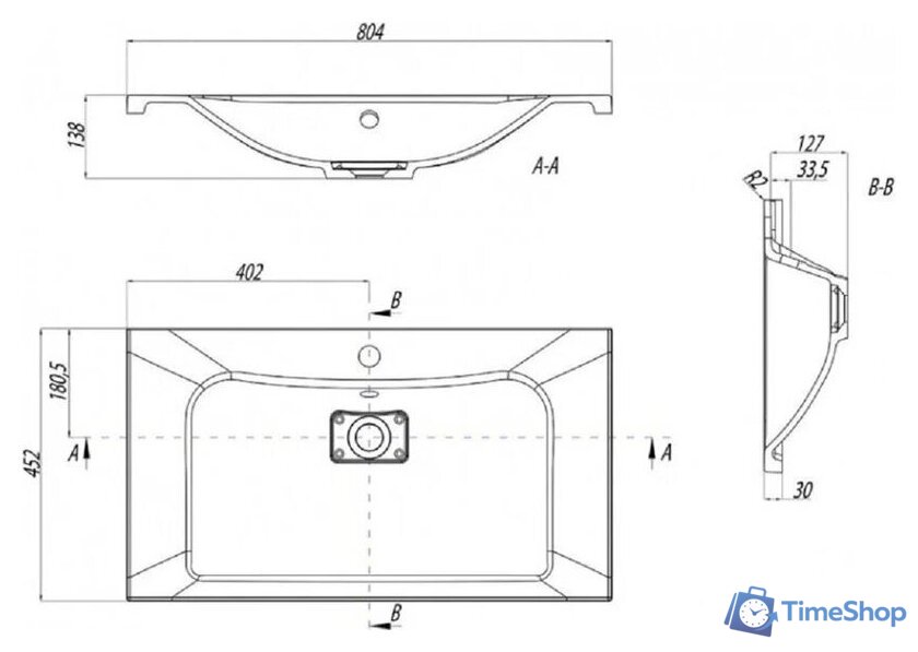 Умывальник Акватон Брук 80 1A71453KBC010 - Изображение №2 — Интернет-магазин Time-Shop