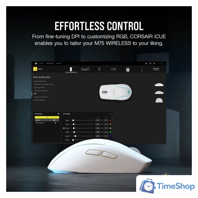 Игровая мышь Corsair M75 Wireless RGB White - Изображение №8 — Интернет-магазин Time-Shop