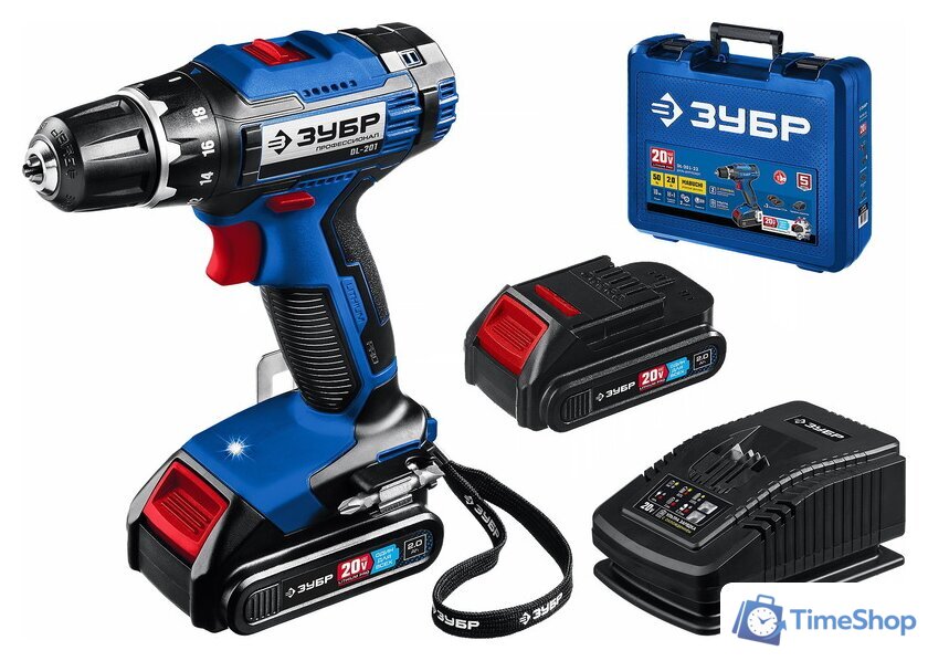Дрель-шуруповерт Зубр Профессионал DL-201-22 (с 2-мя АКБ 2 Ач, кейс) - Изображение №1 — Интернет-магазин Time-Shop