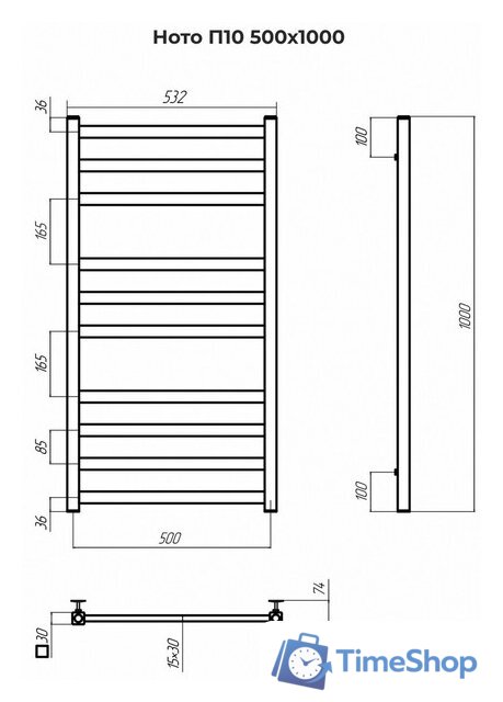Полотенцесушитель TERMINUS Ното П10 500x1000 - Изображение №3 — Интернет-магазин Time-Shop