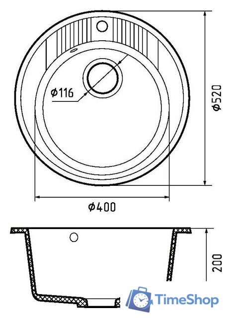 Кухонная мойка GranFest Rondo 520 (иней) - Изображение №2 — Интернет-магазин Time-Shop
