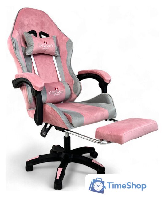 Игровое (геймерское) кресло Calviano 1583 (серо-розовый велюр) - Изображение №1 — Интернет-магазин Time-Shop