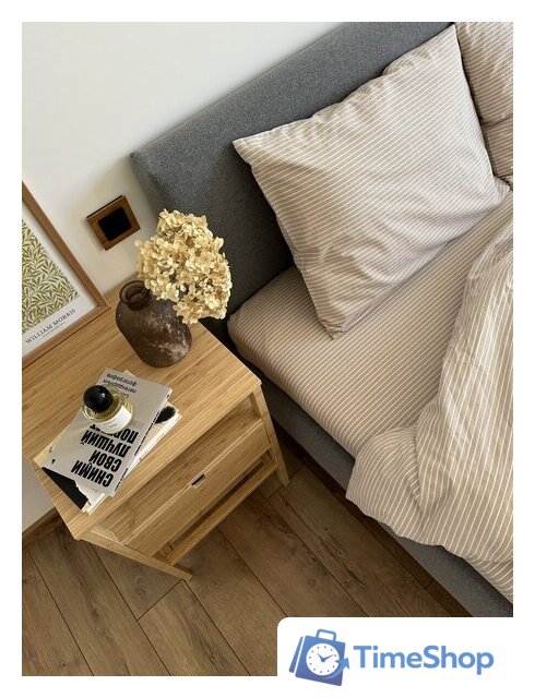 Евро комплект постельного белья Царство сновидений Вареный хлопок Бежевая полоса 150-0134 (евро с прост. на рез. 180х200,нав. 70x70) - Изображение №2 — Интернет-магазин Time-Shop