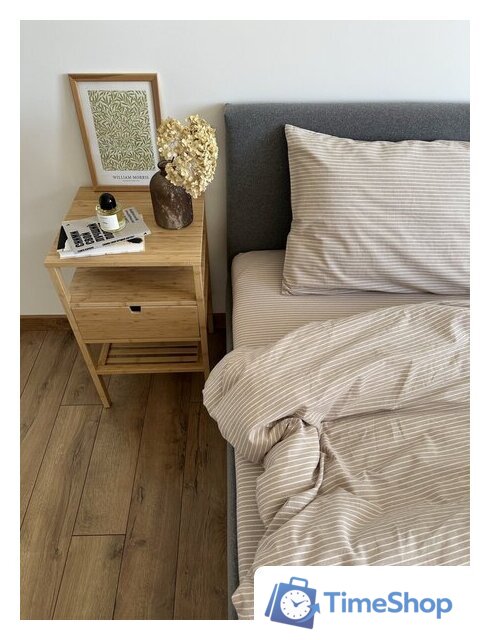 Евро комплект постельного белья Царство сновидений Вареный хлопок Бежевая полоса 150-0134 (евро с прост. на рез. 180х200,нав. 70x70) - Изображение №3 — Интернет-магазин Time-Shop