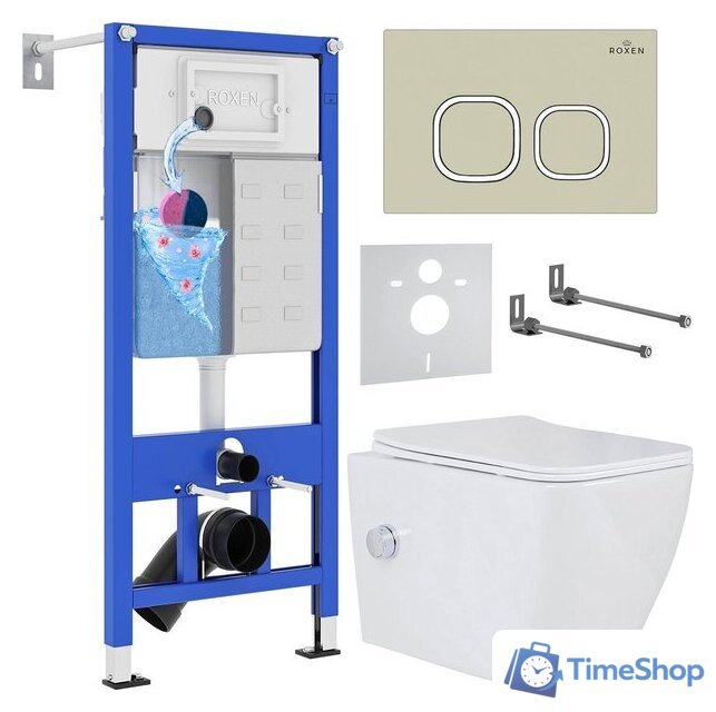 Унитаз подвесной Roxen Cube bidet в комплекте с инсталляцией StounFix Dual Fresh 6 в 1 966554 (кнопка: бежевый) - Изображение №1 — Интернет-магазин Time-Shop